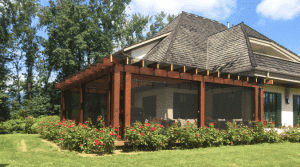 Custom retractable Wizard Screens installed on residential pergola