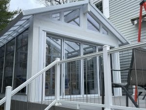 White framed glass railing system for sunroom entrance in Brainerd